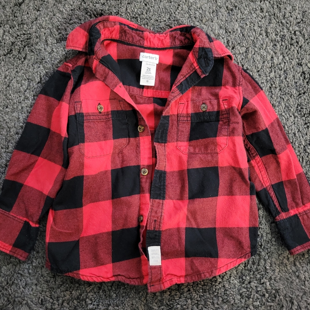 Carter's 2T Buffalo Plaid Button Down long sleeve shirt